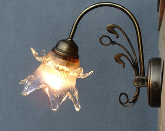 One Flower Wall Sconce, Lamp, Brass Wall Light,  Flower with Leaves Sconce,  Lighting, Vintage Brass Decor, Vintage 1970's