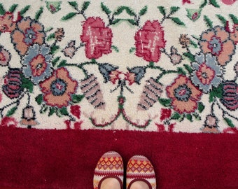Vintage Rug, Turkish Rare Floral Esparta Rug, Global Textile, Hand Woven Carpet made in Turkey 1940's - 1950's Flower Rug