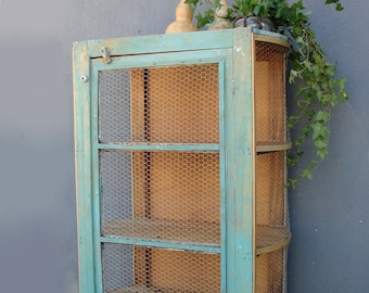Vintage Chicken Wire Cabinet 1920s, Food Storage Cabinet, Shabby Chic Rustic Farmhouse Shelves, Kitchen Cabinet