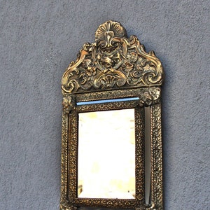 Antique Napoleon III French Brass Mirror: Ornate Bevelled Baroque Mirror