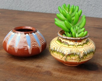 Vintage Earthware Planters, Plant pots, Vases, Handmade Pottery, Set of Two, Made in Turkey 1980's