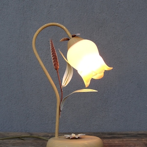 Table Flower Lamp, Handmade Glass Tole Desklamp,  Bedside Lighting, Floral Lamp, Vintage Tole Decor, Vintage 1980&#39;s