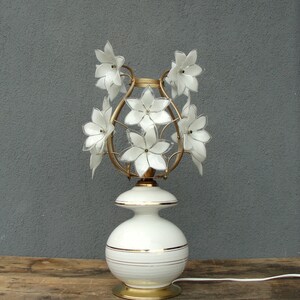 Murano Flower Table Lamp, Handmade Glass and Porcelain,  Bohemian Lighting, Floral Lamp, Vintage Brass Decor, Vintage 1960&#39;s