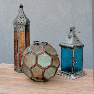Vintage Colored Glass Lantern: 1970s Soldered Candle Holder