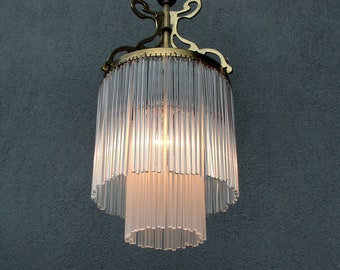 Art Deco Light Pendant with Glass Fringe Chandelier, Art Deco Style, Ceiling Pendant Light, Glass Stick Chandelier, Lamp 1930s