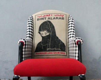 Portrait Armchair Rice Bag Chair, Hijab Lady, Furniture Bergere Embroidery, Global Textile, Wingback Chair