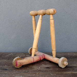 Primitive Vintage Wooden Baby Walker, 1950&#39;s Shabby Rustic Handmade Baby Pusher, Vintage Collectible Push and Pull Toy