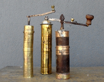 Vintage Turkish Coffee Grinder, Ottoman Empire, Brass Coffee, Herb Grinder, Brass Kitchenware Antique  1910s 1920s