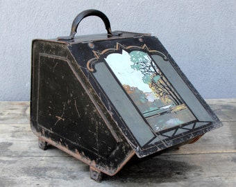 Antique Art Nouveau Metal Coal Box, Coal Shuttle box, Art Deco, Black Box, Fireplace Decor, 1920s
