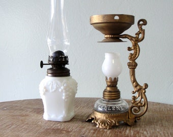 Antique Vapo Cresoline Oil Lamp Cure all Medical Device, Milk Glass Oil Lamp, Vintage Oil Lamp, Glass and Brass Gas lamp, Lamp 1900s