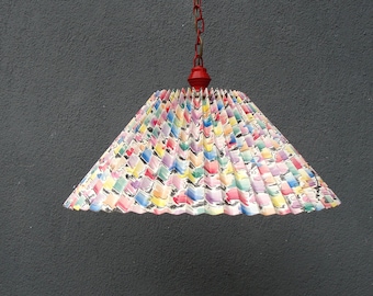 1980s Pleated Lampshade Ceiling Light, Rainbow Colored, Pendant Light Lamp, 1980s, Vintage,  Lighting, Vintage