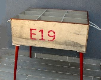 Collector's display Coffee Table, Cubby table, End table with red legs, Wooden Furniture, Typography Cabinet of Curiosity