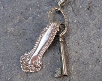Spoon Handle  Key chain, Bag Adornment Victorian Keyring Vintage Skeleton Key Accessory