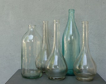 Vintage Glass Bottles, Glass Alcohol Liquor Bottles, Turkish Bottles, Home decor, Mid century, Vintage 1950s