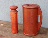 Large Wooden Pestle and Mortar, Wooden Pot Vessel, Very rare Anatolian Turkish Handmade Handcarved wooden Smasher Pestle and Mortar 1940s