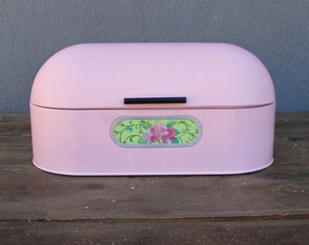 Vintage Bread Box Tin Funky Pink 1970's Kitchen Decor