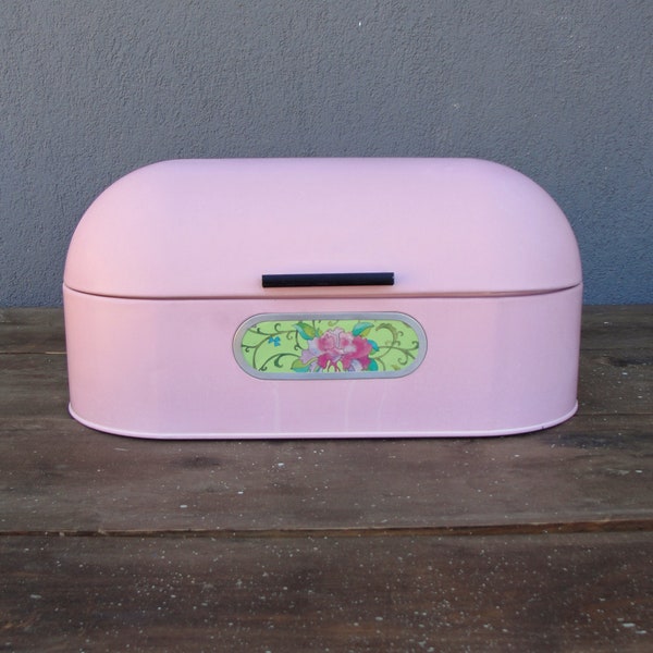 Vintage Bread Box Tin Funky Pink 1970's Kitchen Decor