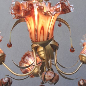 Murano Bouquet Lamp, Glass Floral Lamp, Caramel Brown Brass chandelier, Ceiling Light, Chandelier Lamp, Vintage Handmade Glass Lamp 1960s image 7