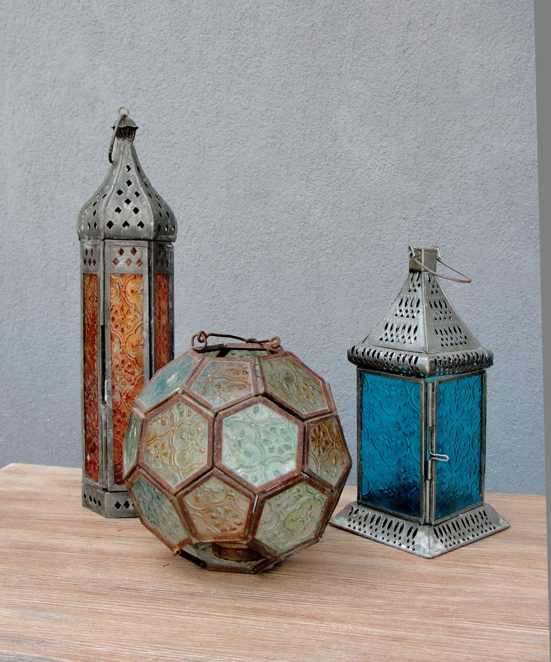 Colored Glass Lanterns, Soldered Lanterns, Glass Lanterns Lamp, Vintage