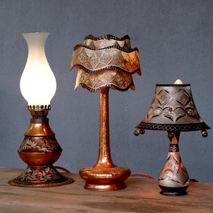 Vintage Copper Lamp, Handmade Copper Table Lamp,  Bohemian Lighting, Vintage Copper Decor, Vintage 1960s