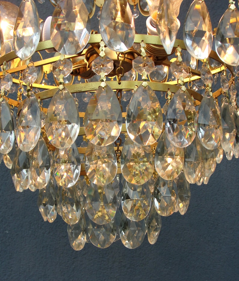 Vintage Crystal Chandelier 1950s Crystal Ceiling Light - Etsy