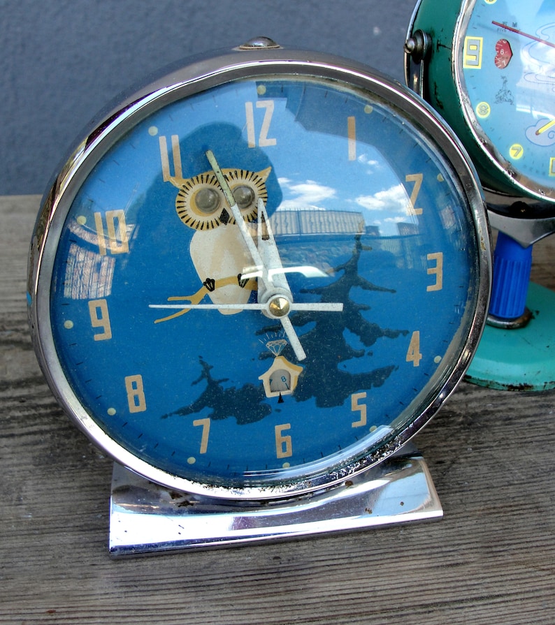 Vintage MCM Owl Cat Monkey Alarm Clock China Clock Wind up Etsy