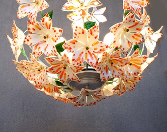 Dotted Flowers Murano Floral Lamp, Glass Flower chandelier, Ceiling Light, Chandelier Lamp,  Vintage Handmade Glass Lamp 1970s