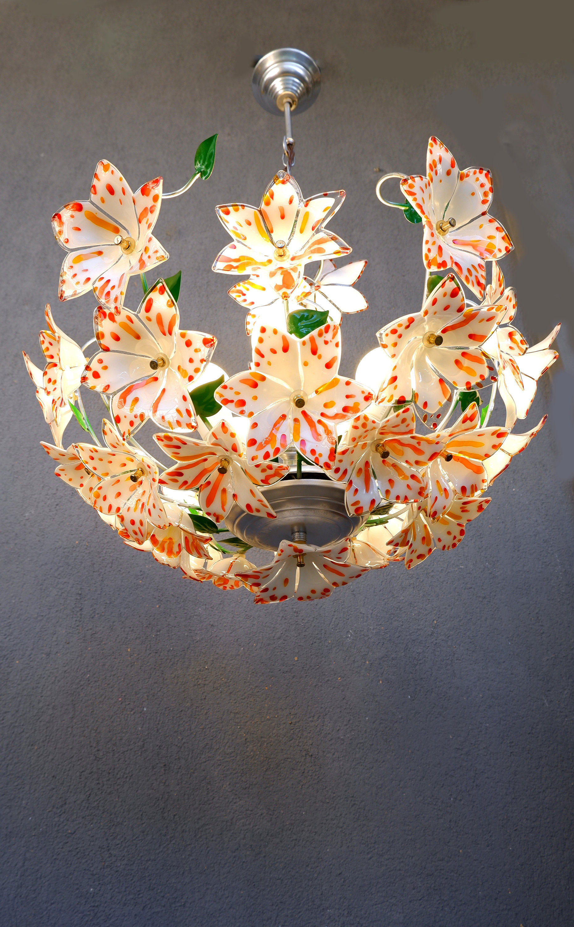 Dotted Flowers Murano Floral Lamp, Glass Flower chandelier, Ceiling Light, Chandelier Lamp,  Vintage Handmade Glass Lamp 1970s