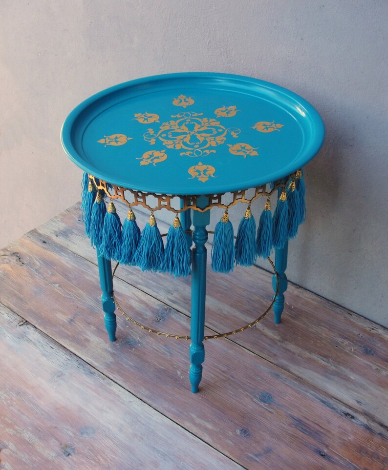 Oriental Tassel Side Table Bohemian End With Tassels Image 0