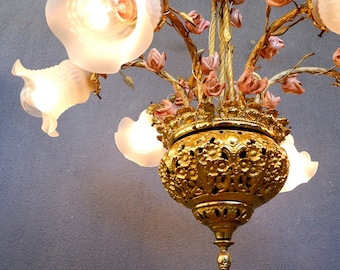 【ぬる】38灯 oldsea Vintage flower brown Vintage Electric Victorian Brown Flowers Hanging Parlor Gone