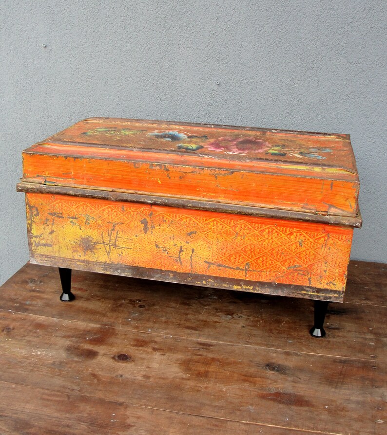 Vintage Trunk Coffee Table Floral End Table With Metal Legs Etsy