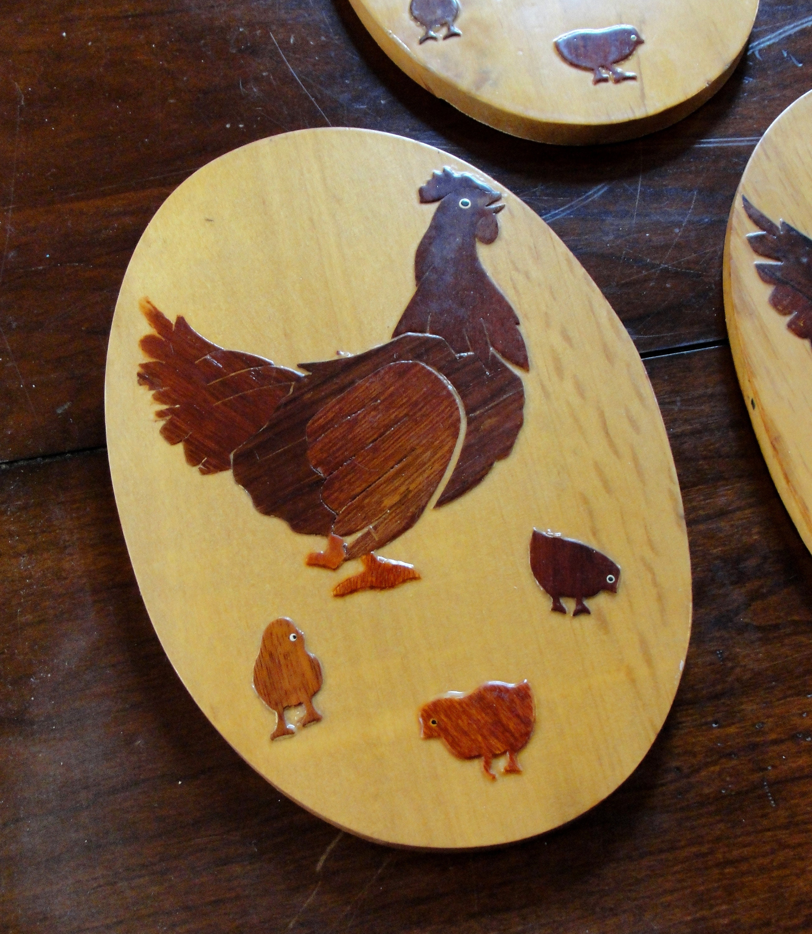 Vintage Wood Folk Art, Wooden Chicken Art From Costa Rica, Wood Inlay ...