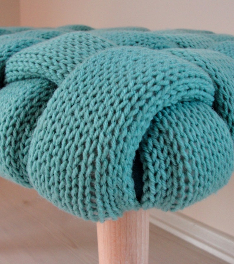 Knitted Ottoman Bench Woven Knot Pouf Bohemian Wooden Etsy