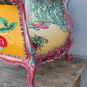 Floral Bench Bohemian Vanity Chair Embroidered Flower Power Vanity Backless Stool Boho Furniture Vintage Embroidery Flowers and Leaves