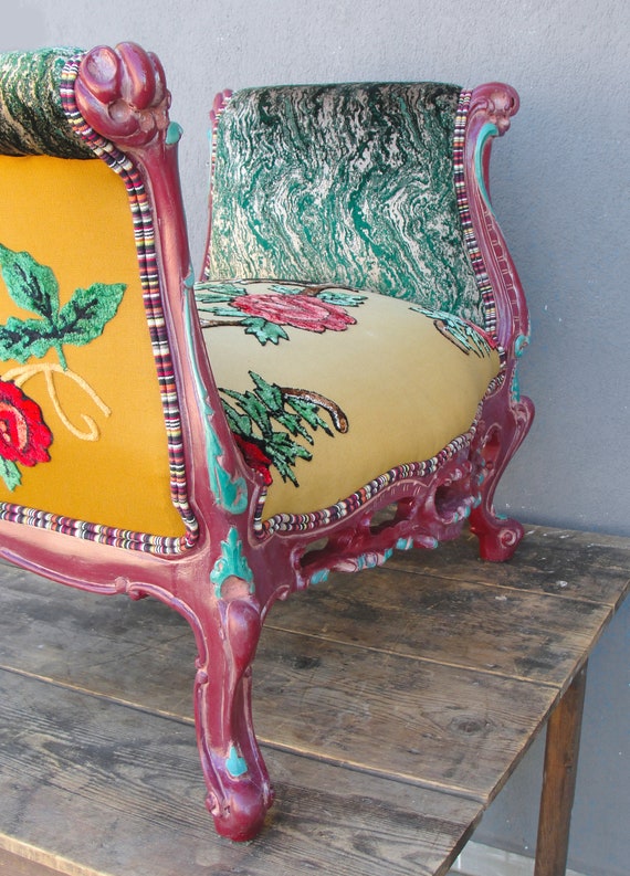 Floral Bench Bohemian Vanity Chair Embroidered Flower Power Vanity