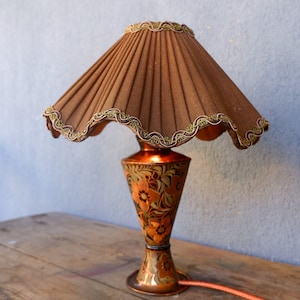 Vintage Copper Lamp, Handmade Copper Table Lamp with Fabric Shade,  Bohemian Lighting, Vintage Copper Decor, Vintage 1960s