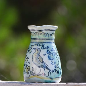 Vintage Hand-Painted Wine Carafe: Spanish Handmade Pottery Pitcher