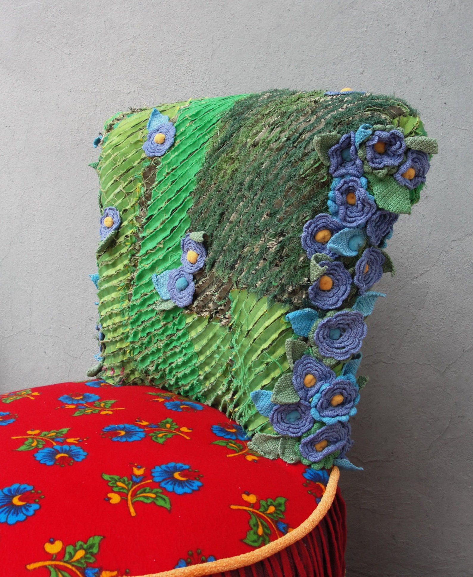 Bohemian Vanity Chair Embroidered Flower Power Vanity Stool Boho