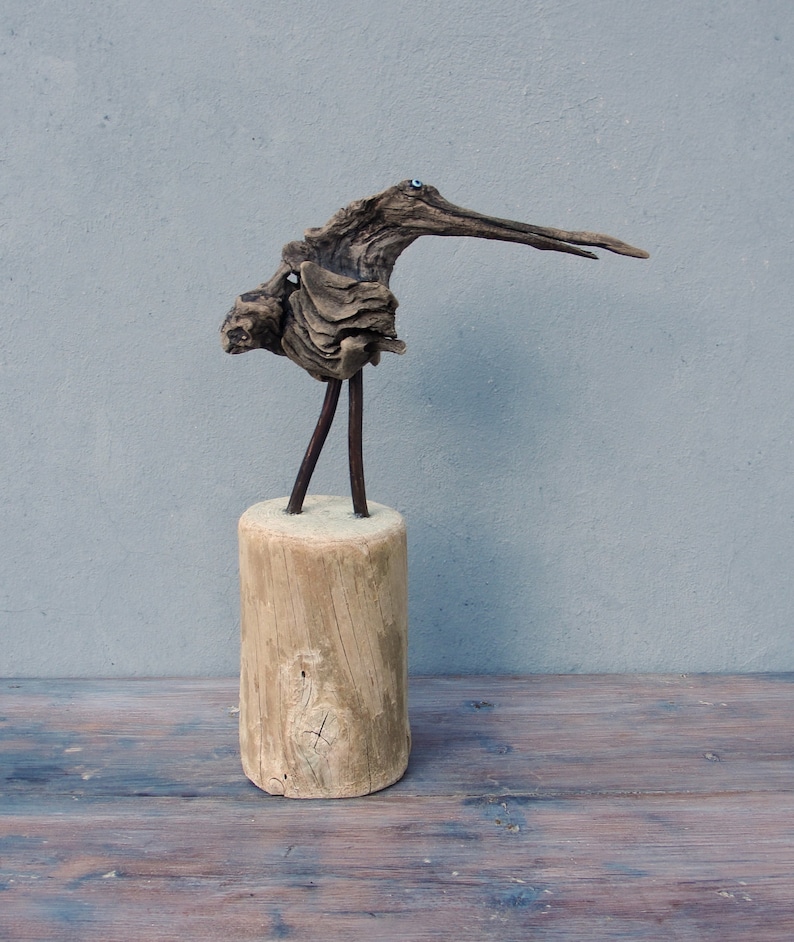 Driftwood Art Bird, Driftwood, Copper and Evil Eyes Driftwood Sculpture
