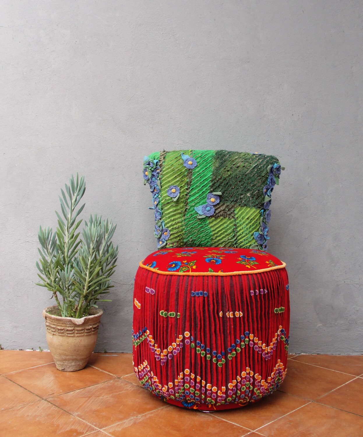 Bohemian Vanity Chair Embroidered Flower Power Vanity Stool Boho