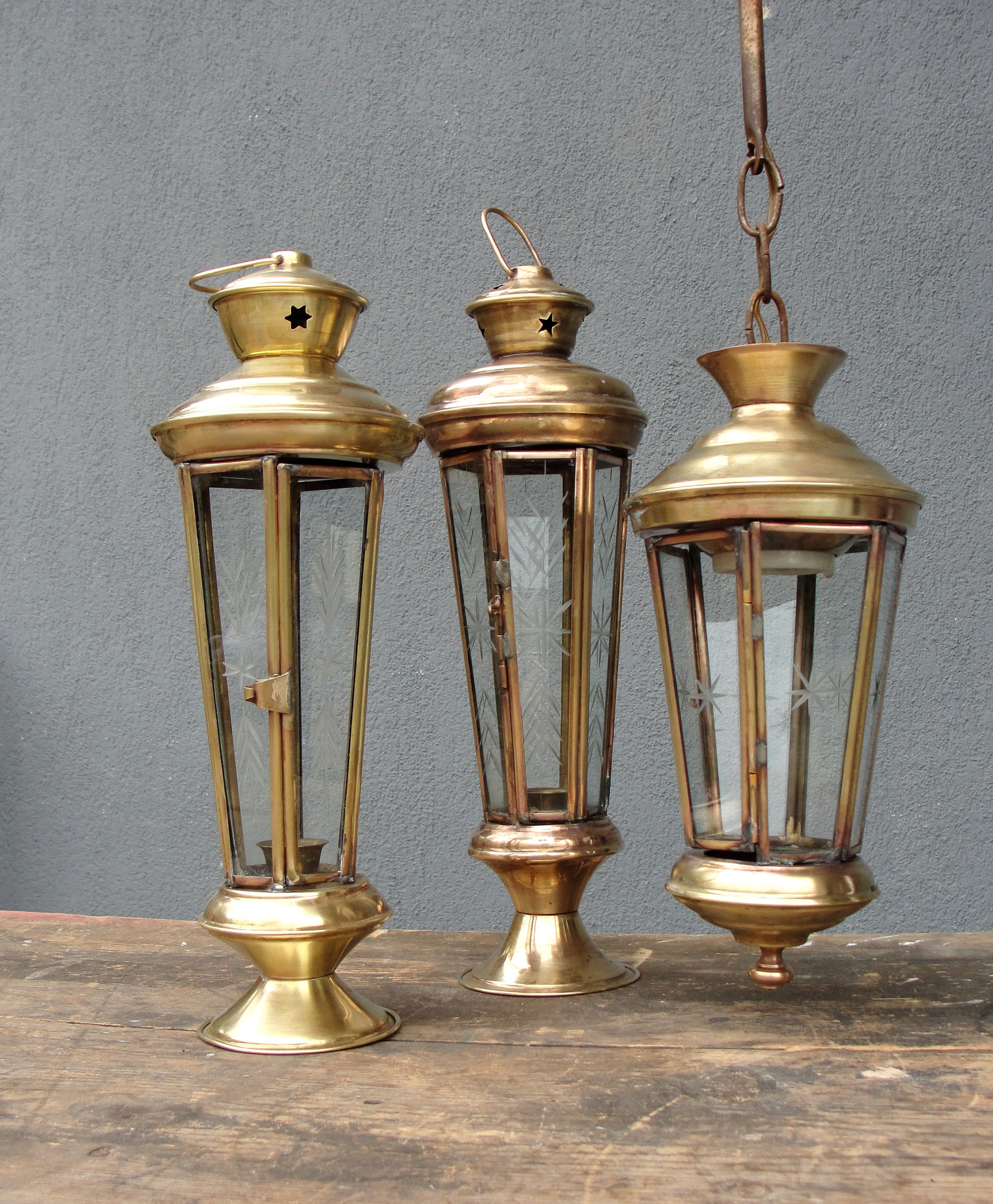 Vintage 14 Brass Anchor Oil Lamp w/ Clear Fresnel Lens - Ship