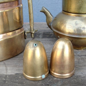 Vintage Food container, Coffee pot, Salt & Pepper, Brass Kitchenware, Tiffin, Vintage Brass Compartments, Lunch Box, Food Container, 1940s image 5