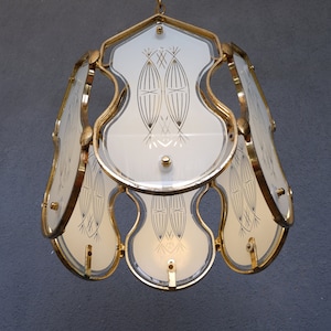 Vintage art-deco plafondlamp met glazen paneel - retro hanglamp jaren 70