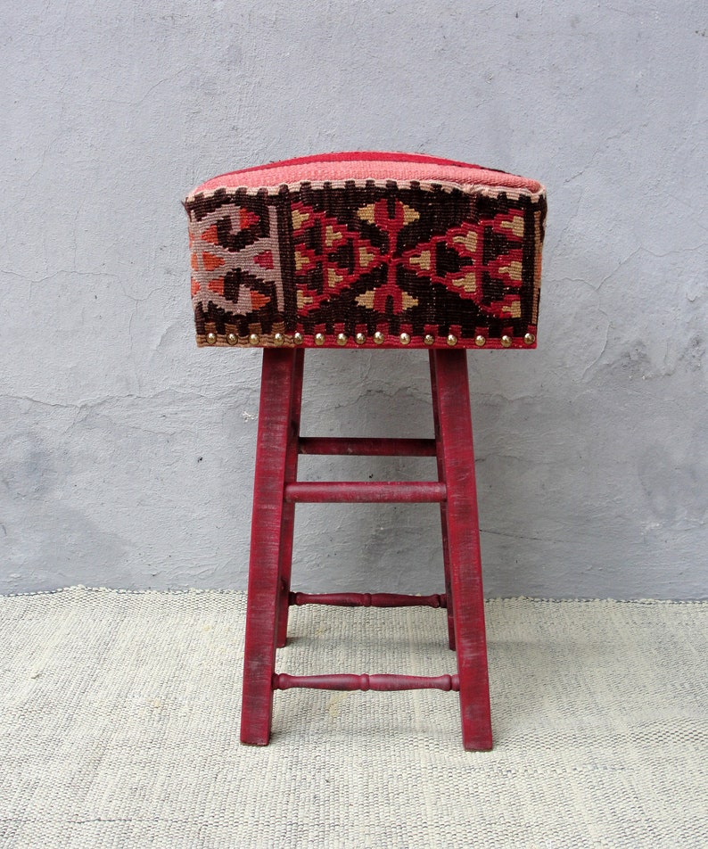 Kilim Stool Bohemian Wooden Furniture Vintage Kilim Hand Etsy
