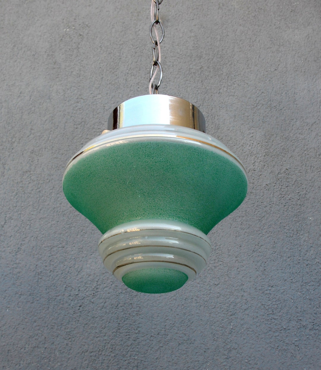 Midcentury Green Glass Ceiling Light Art Glass Pendant Light Etsy