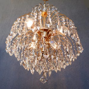 Vintage Crystal Chandelier 1960s Crystal Ceiling Light, Crystal Golden Chandelier Pendant Light Lamp, Vintage,  Lighting, Vintage 1960s