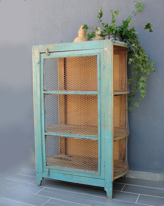 Vintage Chicken Wire Cabinet 1920s Food Storage Cabinet Shabby