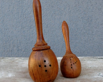 Midcentury Salt Pepper set 1950's Handturned Wooden Set from Spain