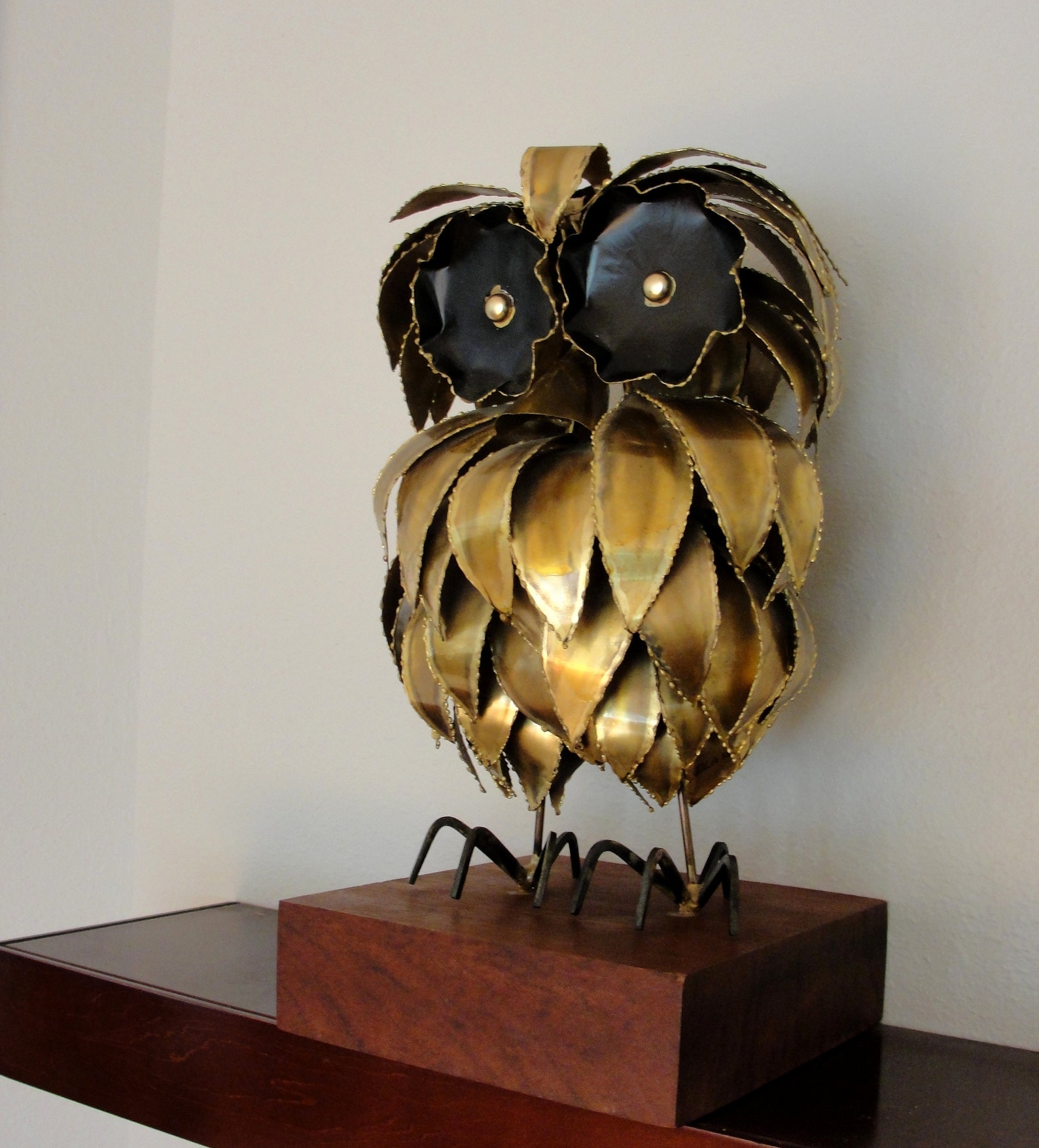 Brutalist Owl Sculpture Brass Midcentury Vintage Metal Owl Etsy