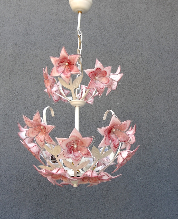 Glass Floral Lamp Pink Murano Chandelier Ceiling Light